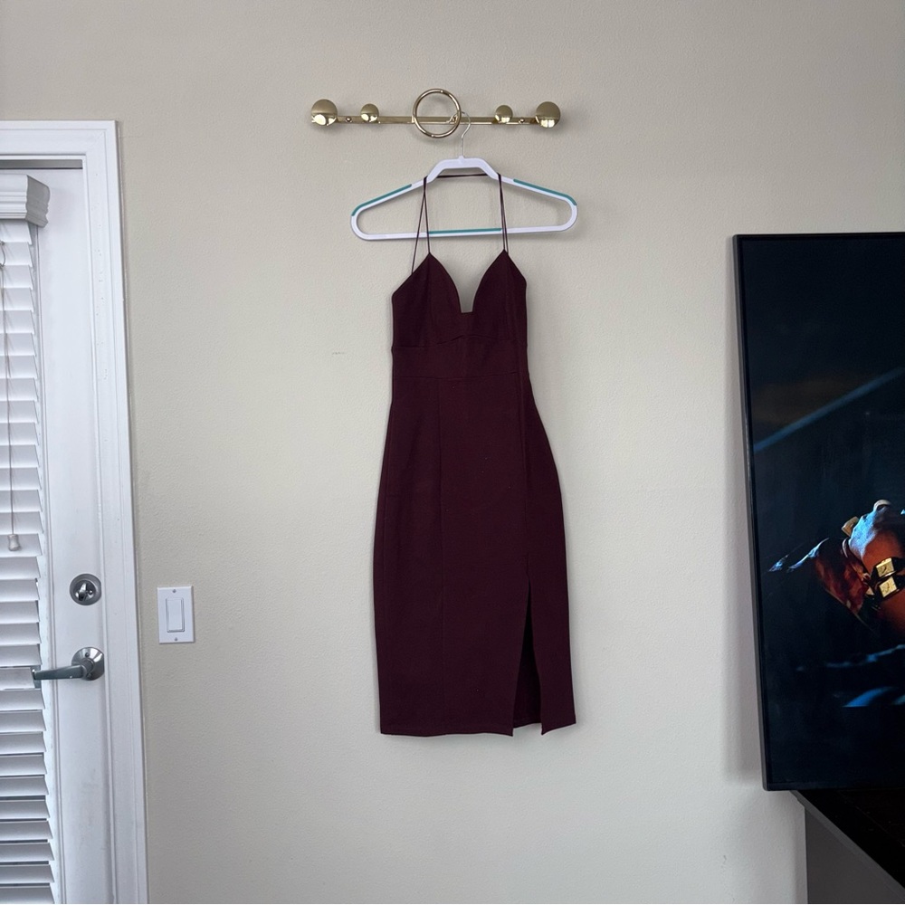 FASHION NOVA Burgundy Spaghetti Strap Dress